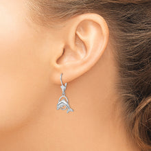 Load image into Gallery viewer, Sterling Silver Polished Dolphin in Hoop Leverback Earrings
