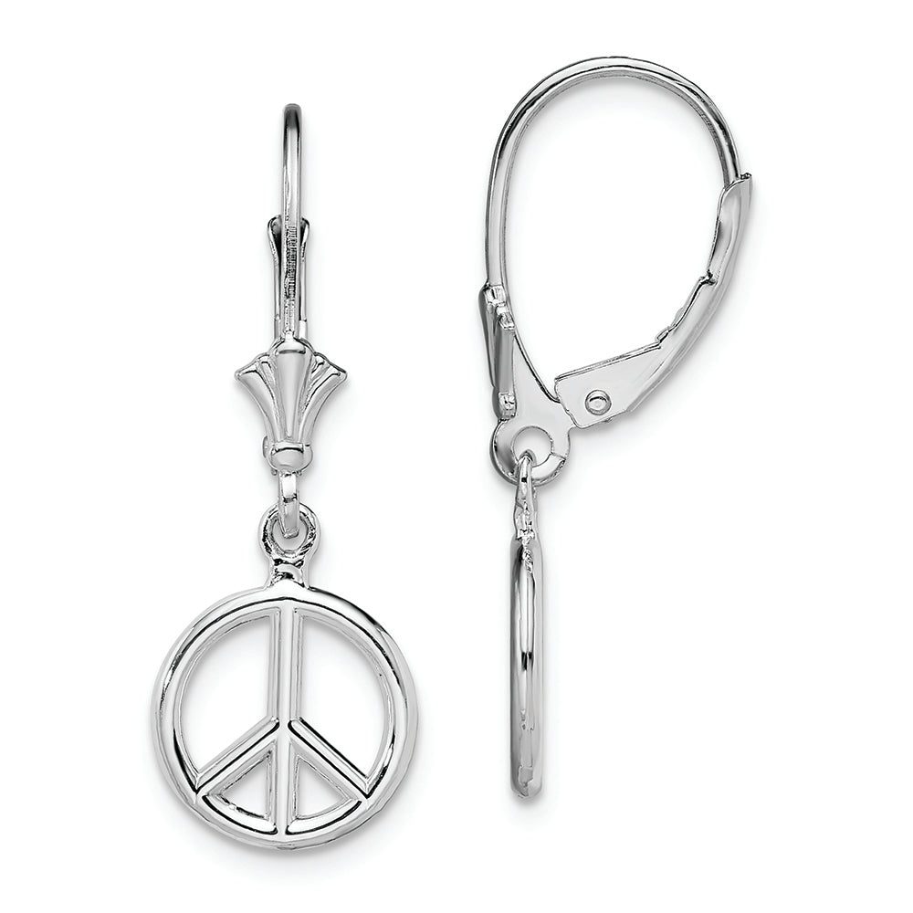 Sterling Silver Polished 3D Peace Symbol Leverback Earrings