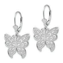 Load image into Gallery viewer, Sterling Silver Polished Filigree Butterfly Leverback Earrings
