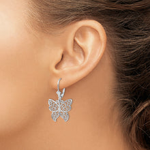 Load image into Gallery viewer, Sterling Silver Polished Filigree Butterfly Leverback Earrings
