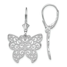 Load image into Gallery viewer, Sterling Silver Polished Filigree Butterfly Leverback Earrings
