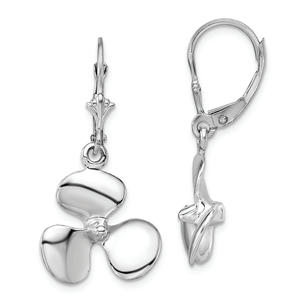 Sterling Silver Polished 3D Propeller Leverback Earrings