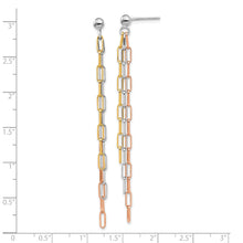 Load image into Gallery viewer, Sterling Silver RH-plate Rose &amp; Yellow-tone Paperclip Link 3-strand Earri
