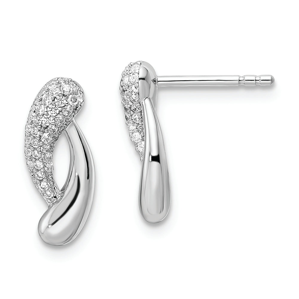 Sterling Silver Rhodium-plated CZ Post Earrings