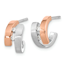 Load image into Gallery viewer, Sterling Silver Rhdoium-plated Rose Gold-plated Diamond Hoop Post Earrings
