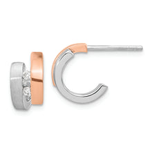 Load image into Gallery viewer, Sterling Silver Rhdoium-plated Rose Gold-plated Diamond Hoop Post Earrings
