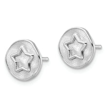 Load image into Gallery viewer, Sterling Silver Rhodium-plated Star in Satin Circle Post Earrings
