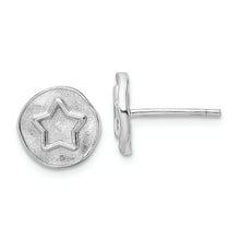 Load image into Gallery viewer, Sterling Silver Rhodium-plated Star in Satin Circle Post Earrings
