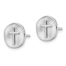 Load image into Gallery viewer, Sterling Silver Rhodium-plated Cross in Satin Circle Post Earrings
