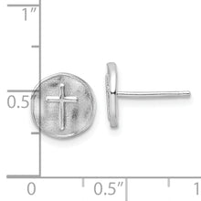 Load image into Gallery viewer, Sterling Silver Rhodium-plated Cross in Satin Circle Post Earrings
