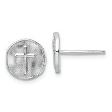 Load image into Gallery viewer, Sterling Silver Rhodium-plated Cross in Satin Circle Post Earrings
