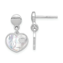 Load image into Gallery viewer, Sterling Silver Rhodium-plated Mother of Pearl Heart Post Dangle Earrings
