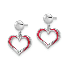Load image into Gallery viewer, Sterling Silver Rhodium-plated Red Enamel Open Heart Dangle Earrings
