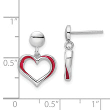 Load image into Gallery viewer, Sterling Silver Rhodium-plated Red Enamel Open Heart Dangle Earrings
