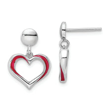 Load image into Gallery viewer, Sterling Silver Rhodium-plated Red Enamel Open Heart Dangle Earrings
