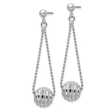 Load image into Gallery viewer, Sterling Silver Rhodium-plated Lasered Bead Chain Dangle Post Earrings
