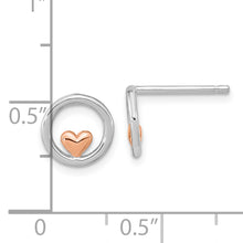 Load image into Gallery viewer, Sterling Silver RH-plated &amp; Rose Gold-plated Circle w/Heart Post Earrings
