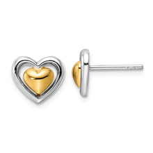 Load image into Gallery viewer, Sterling Silver RH-plated &amp; Gold-plated Heart Post Earrings
