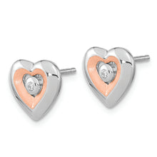 Load image into Gallery viewer, Sterling Silver RH-plated &amp; Rose Gold-plated Diamond Heart Post Earrings
