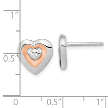 Load image into Gallery viewer, Sterling Silver RH-plated &amp; Rose Gold-plated Diamond Heart Post Earrings
