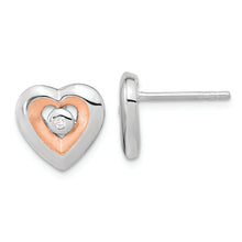 Load image into Gallery viewer, Sterling Silver RH-plated &amp; Rose Gold-plated Diamond Heart Post Earrings
