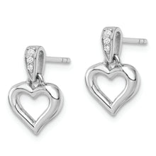 Load image into Gallery viewer, Sterling Silver RH Polished CZ Heart Post Dangle Earrings
