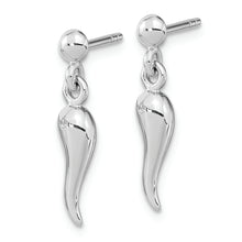 Load image into Gallery viewer, Sterling Silver RH-plated Polish CZ Italian Horn Dangle Post Earrings
