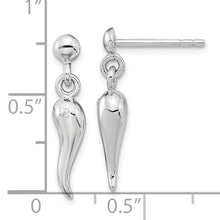 Load image into Gallery viewer, Sterling Silver RH-plated Polish CZ Italian Horn Dangle Post Earrings
