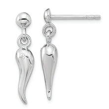 Load image into Gallery viewer, Sterling Silver RH-plated Polish CZ Italian Horn Dangle Post Earrings
