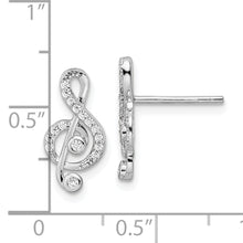 Load image into Gallery viewer, Sterling Silver Rhodium-plated CZ Treble Clef Post Earrings
