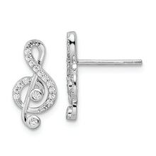 Load image into Gallery viewer, Sterling Silver Rhodium-plated CZ Treble Clef Post Earrings
