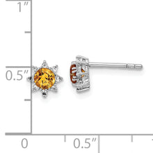 Load image into Gallery viewer, Sterling Silver RH .5CI Citrine &amp; .1WT White Topaz Post Earrings
