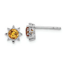 Load image into Gallery viewer, Sterling Silver RH .5CI Citrine &amp; .1WT White Topaz Post Earrings
