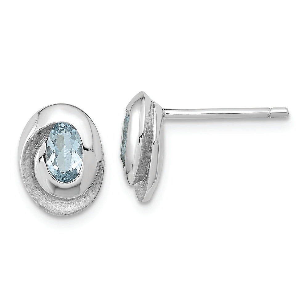 Sterling Silver Rh-plated Sky Blue Topaz Oval Post Earrings