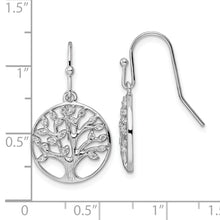 Load image into Gallery viewer, Sterling Silver Rhodium-plated Dangle Polished CZ Tree of Life Earrings
