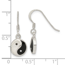 Load image into Gallery viewer, Sterling Silver Mother of Pearl and Black Resin Yin Yang Dangle Earrings
