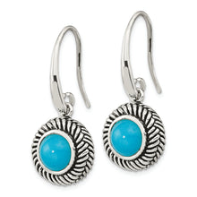 Load image into Gallery viewer, Sterling Silver Antiqued Imitation Turquoise Dangle Earrings
