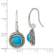 Load image into Gallery viewer, Sterling Silver Antiqued Imitation Turquoise Dangle Earrings
