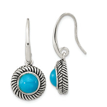 Load image into Gallery viewer, Sterling Silver Antiqued Imitation Turquoise Dangle Earrings
