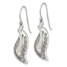 Load image into Gallery viewer, Sterling Silver Polished Enamel CZ Greek Key Dangle Shephard Hook Earrings
