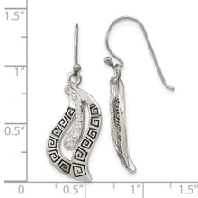 Load image into Gallery viewer, Sterling Silver Polished Enamel CZ Greek Key Dangle Shephard Hook Earrings
