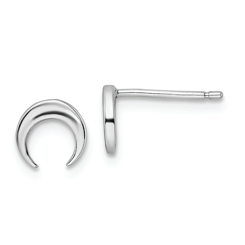 Sterling Silver Rhodium-plated Polished Moon Post Earrings