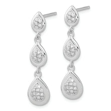 Load image into Gallery viewer, Sterling Silver Rhodium-plated CZ Teardrop Post Dangle Earrings
