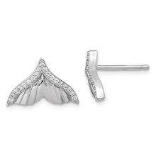 Load image into Gallery viewer, Sterling Silver Rhodium-plated CZ Textured Tail Post Earrings
