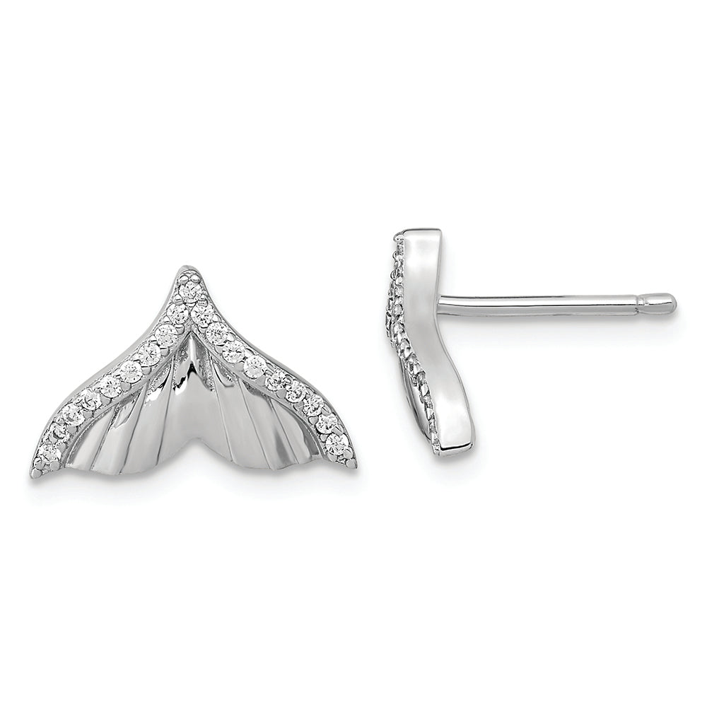 Sterling Silver Rhodium-plated CZ Textured Tail Post Earrings