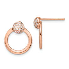 Load image into Gallery viewer, Sterling Silver &amp; Rose Gold-plated CZ Circle Post Earrings
