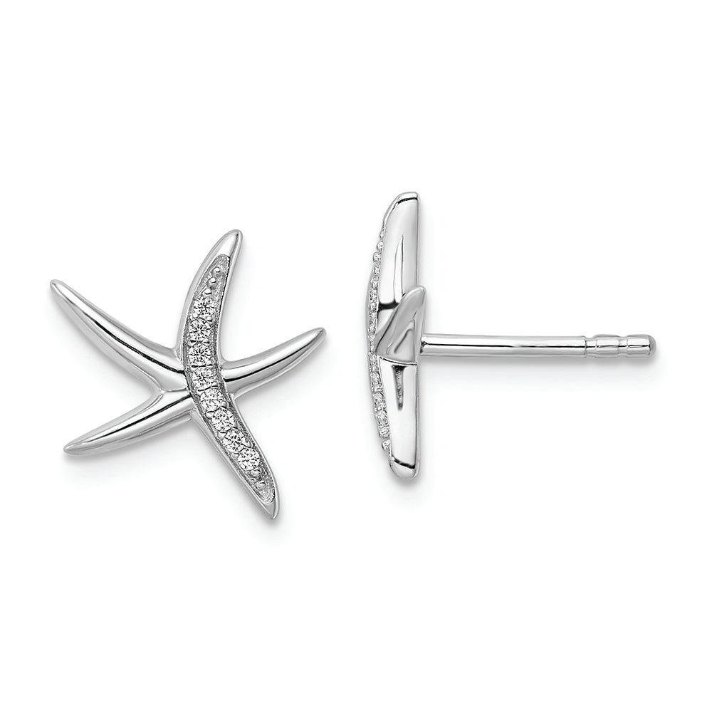 Sterling Silver Rhodium-plated CZ Starfish Post Earrings