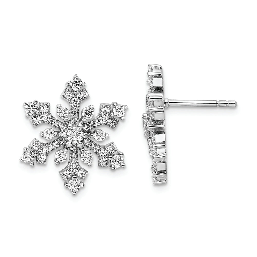 Sterling Silver Rhodium-plated CZ Snowflake Post Earrings