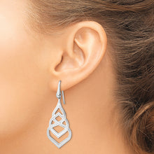 Load image into Gallery viewer, Sterling Silver Rhod. Polished Grooved Fancy Drop Dangle Earrings

