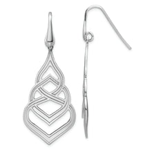 Load image into Gallery viewer, Sterling Silver Rhod. Polished Grooved Fancy Drop Dangle Earrings
